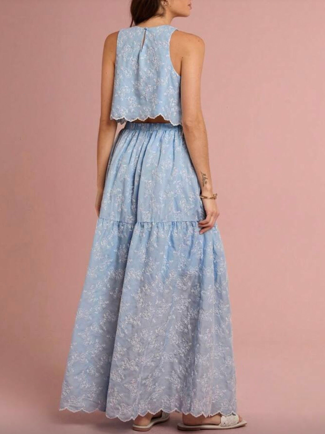 Light blue eyelet Lace 2-Piece Set – Top & Maxi Skirt