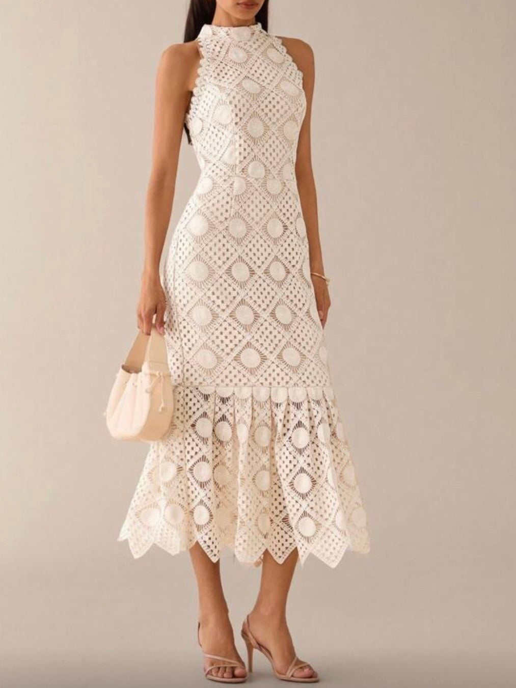 Beige crochet maxi dress