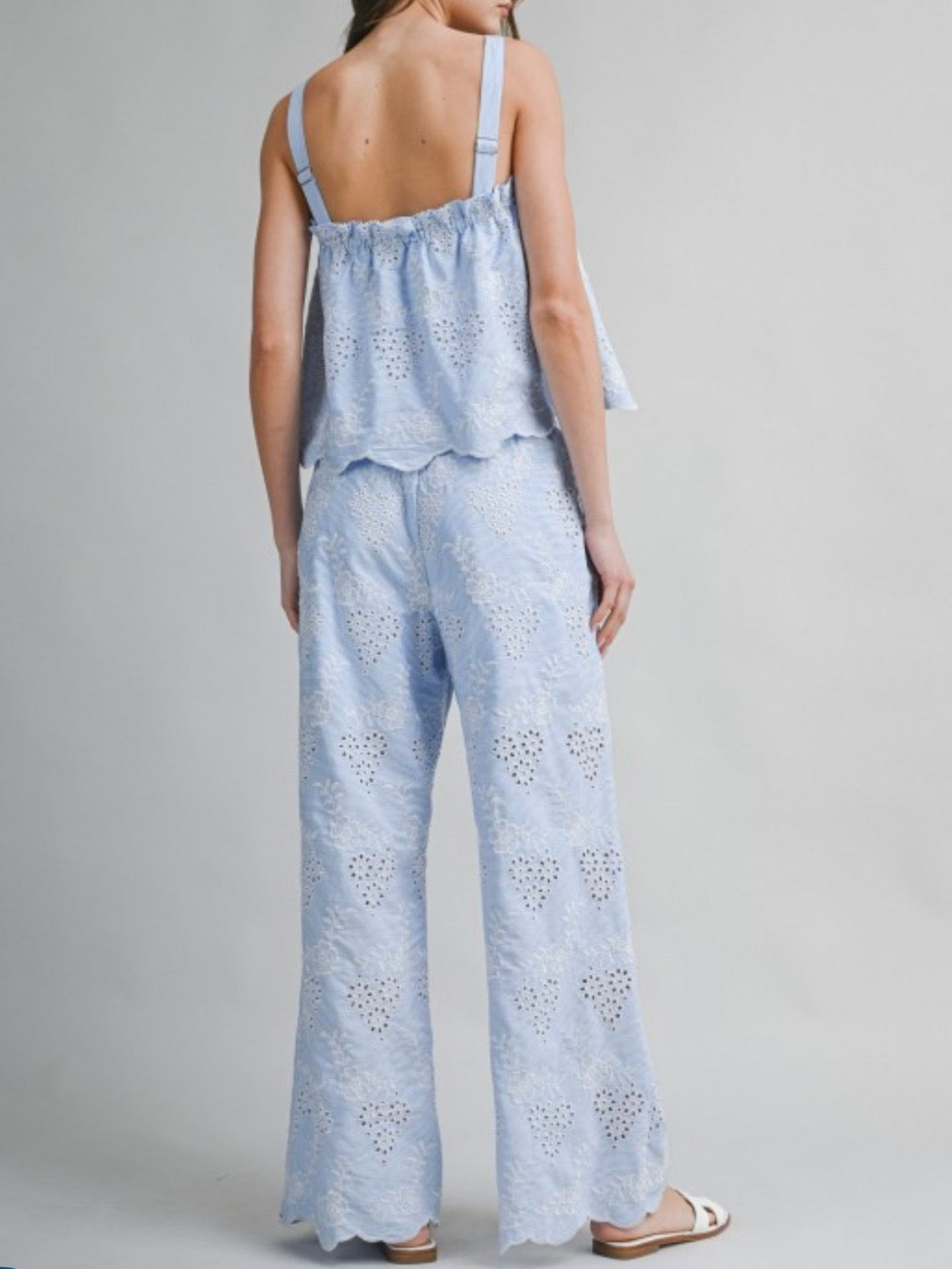 Light blue lace fabric set of 2 shirt and pants