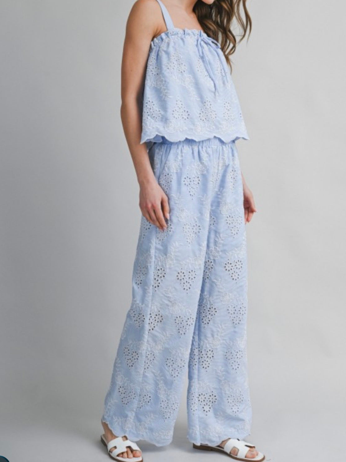 Light blue lace fabric set of 2 shirt and pants