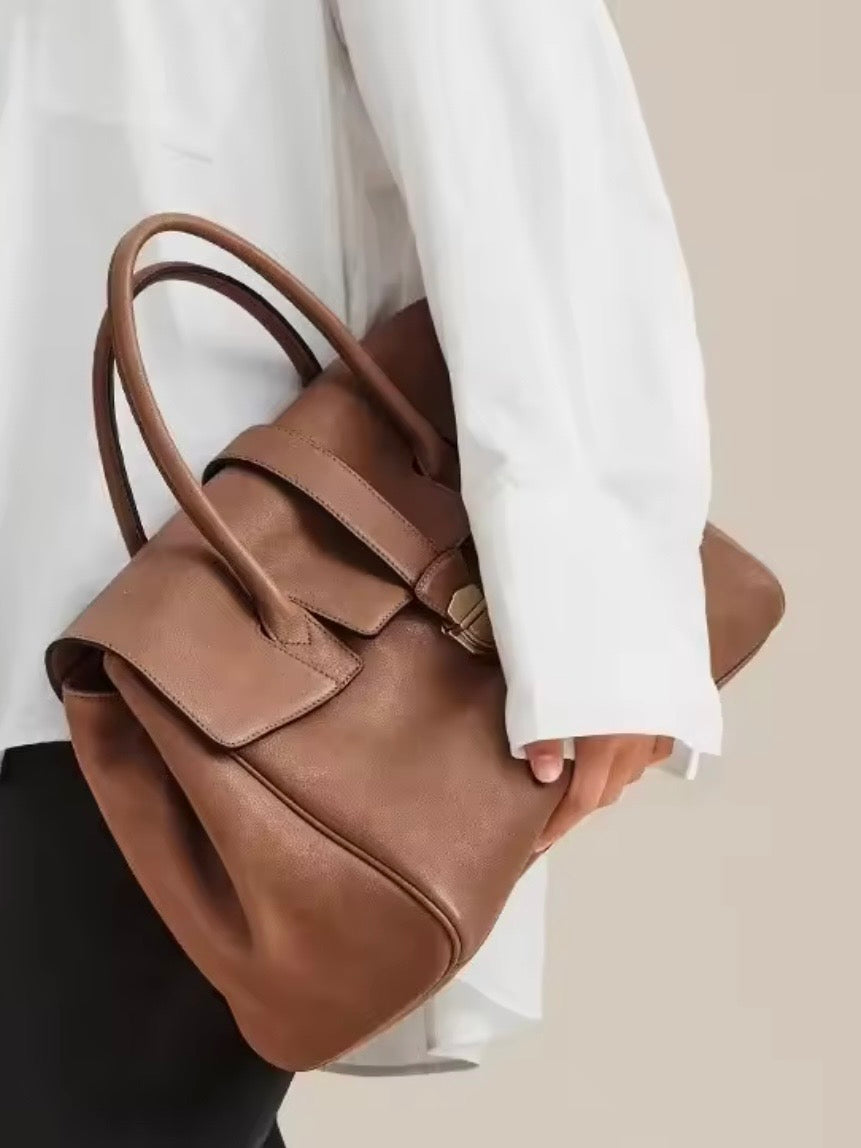 Big bag faux leather flap closure handbag