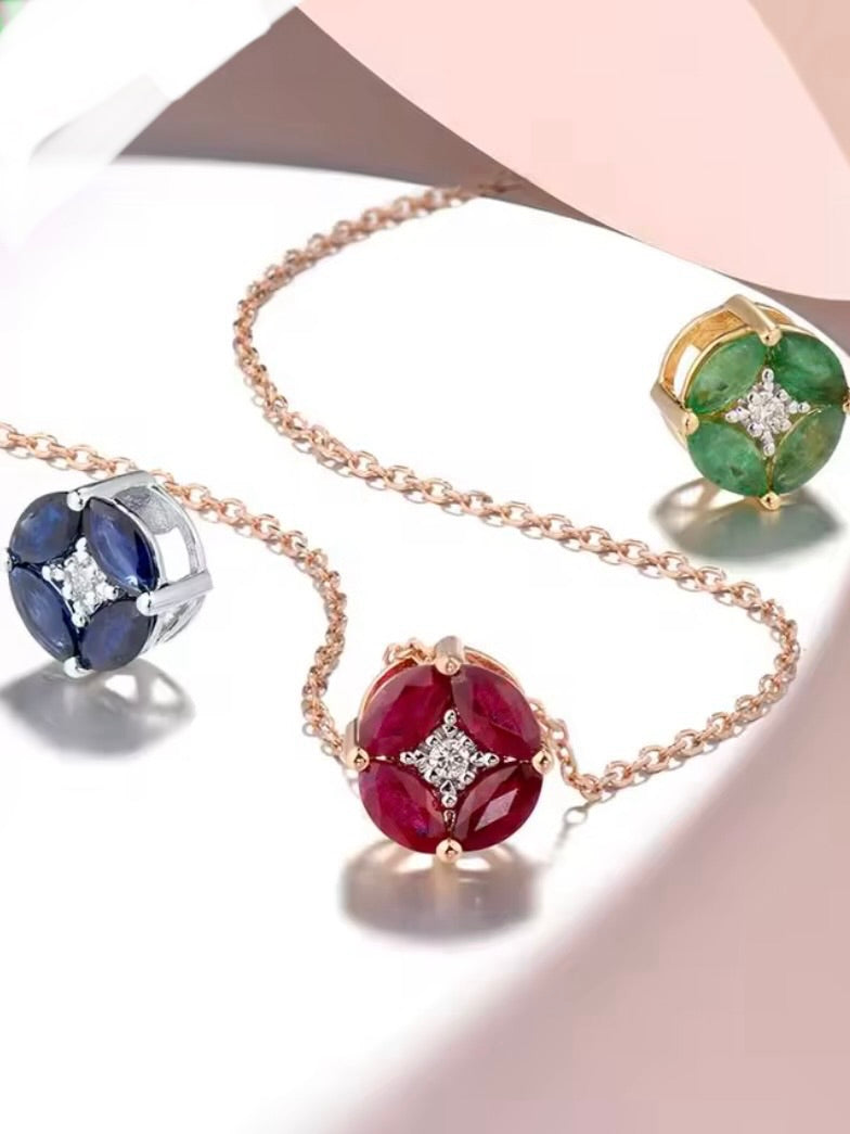 Blue / Green / Red 14k 585 gold pendant