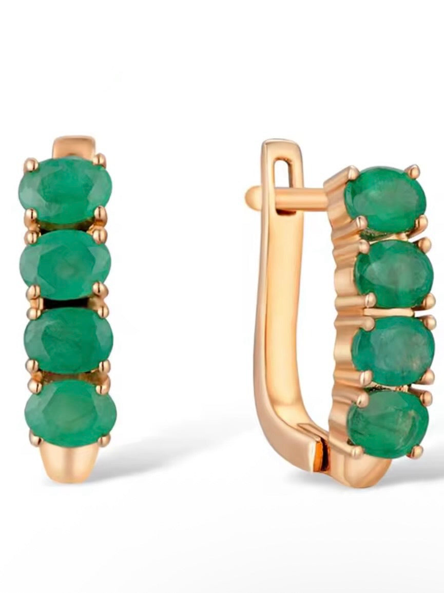 Rose gold 14k emerald hoop earrings