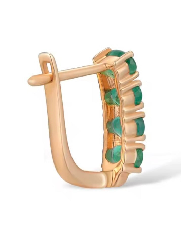 Rose gold 14k emerald hoop earrings