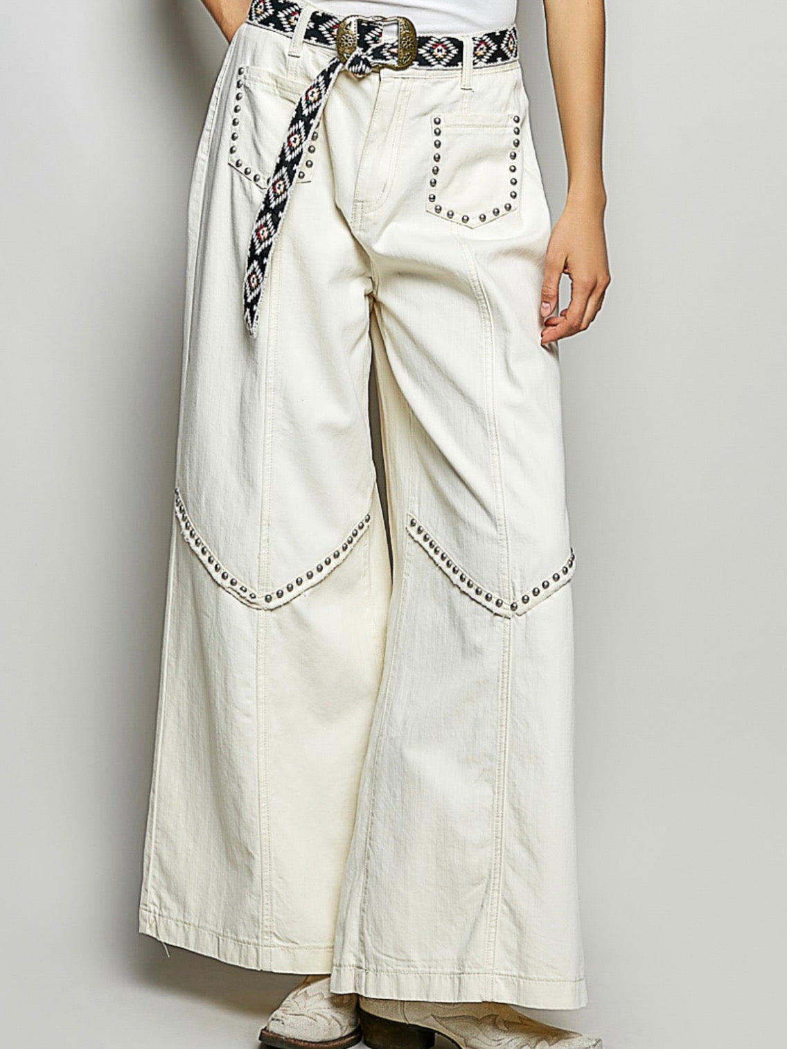 Beige wide leg jeans pants