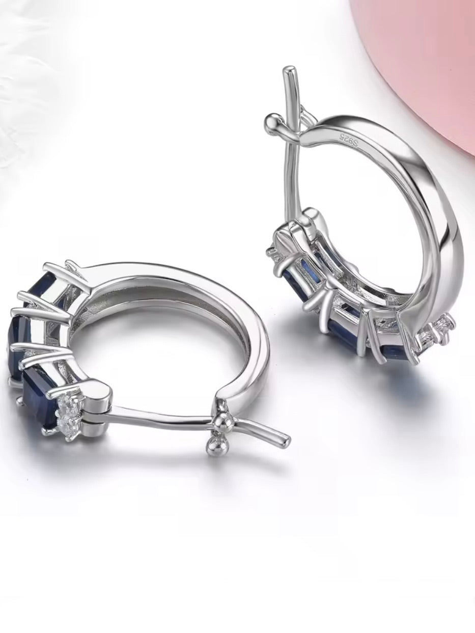 Sterling silver blue sapphire loop earrings