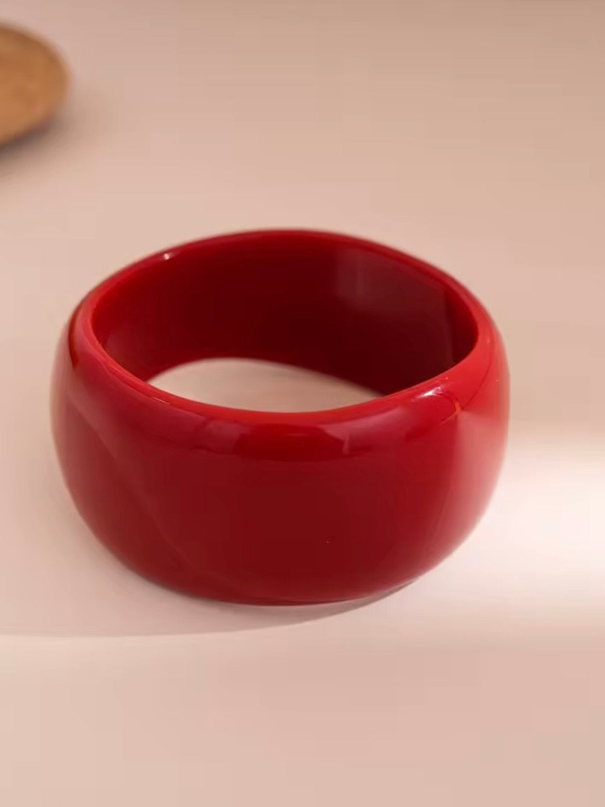 Red mixed designs resin studded brown wide bracelet