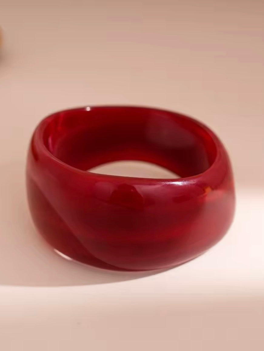 Red mixed designs resin studded brown wide bracelet