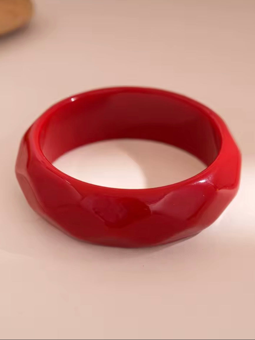 Red mixed designs resin studded brown wide bracelet