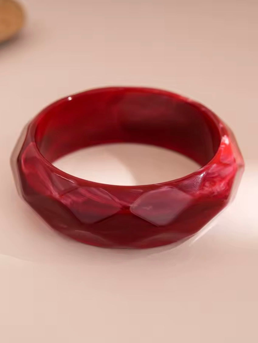 Red mixed designs resin studded brown wide bracelet