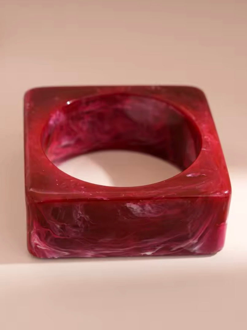 Red mixed designs resin studded brown wide bracelet