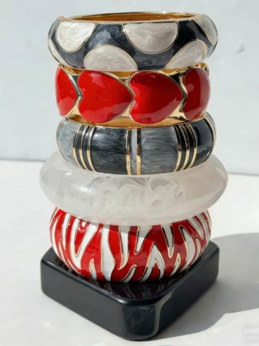 Mixed designs resin acrylic metal wide bracelet
