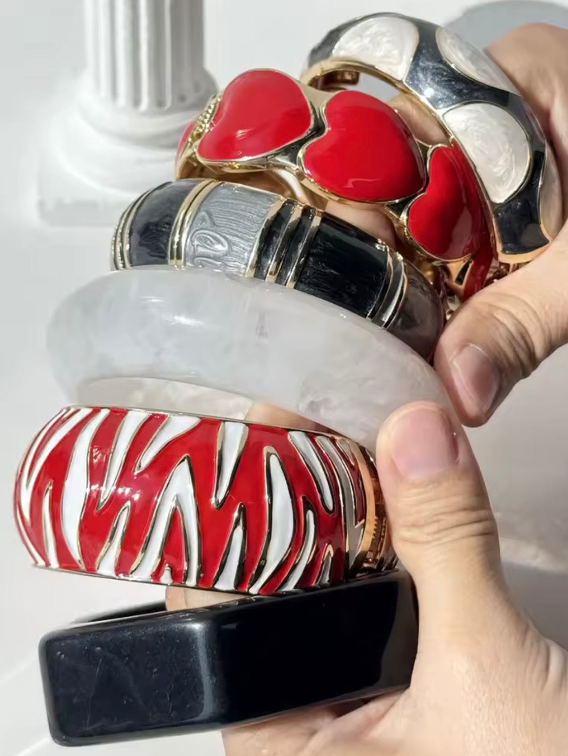 Mixed designs resin acrylic metal wide bracelet