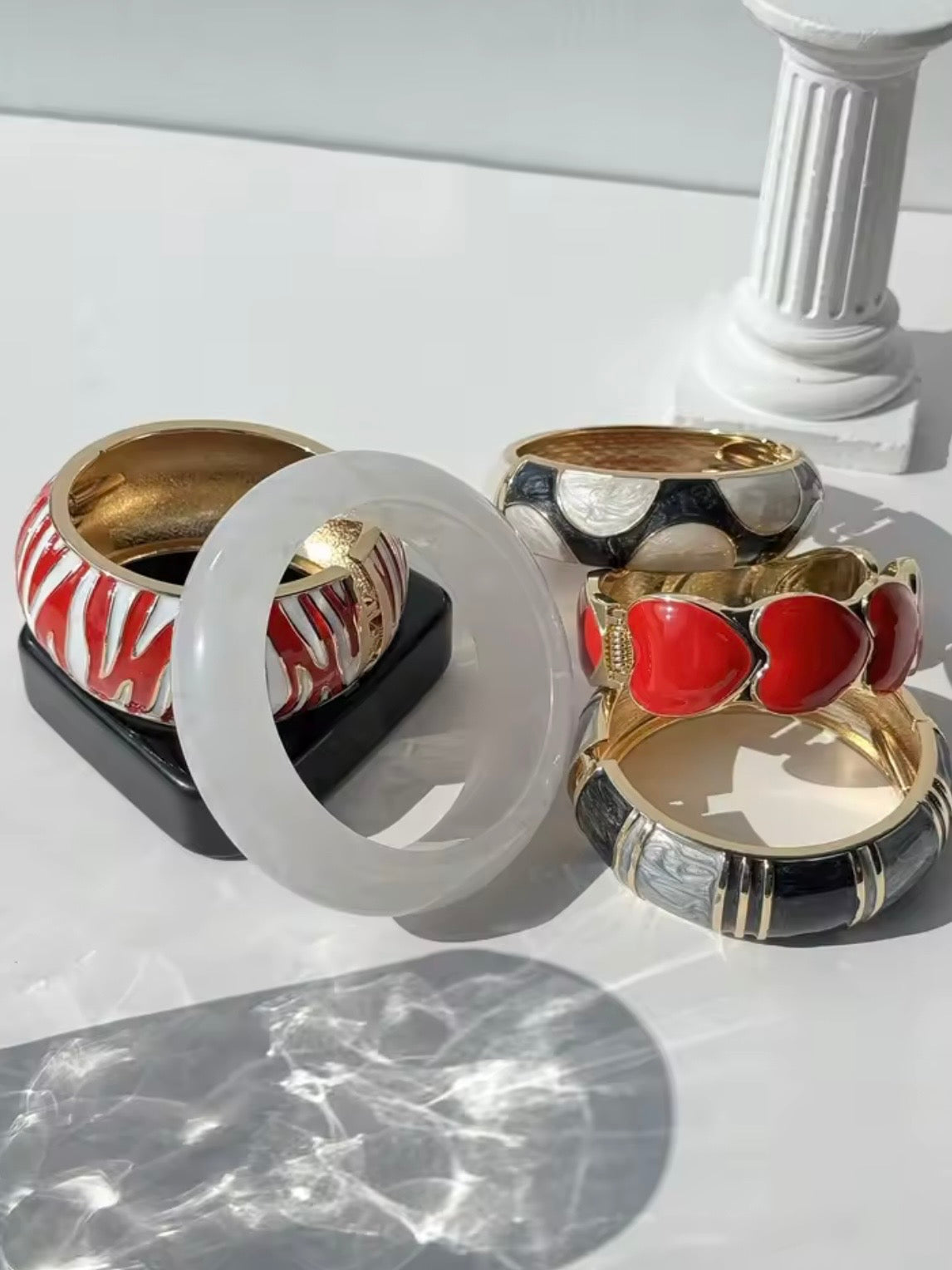 Mixed designs resin acrylic metal wide bracelet