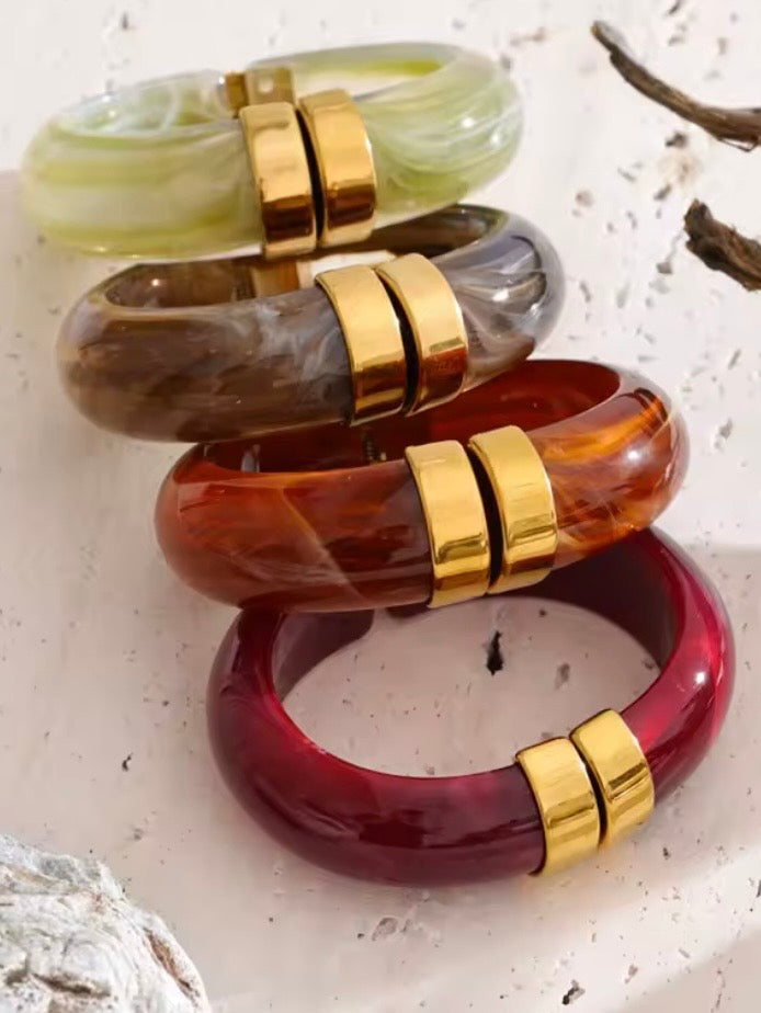 Solid colors resin acrylic metal wide bracelet