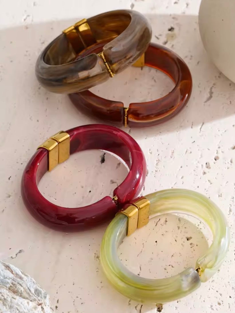 Solid colors resin acrylic metal wide bracelet