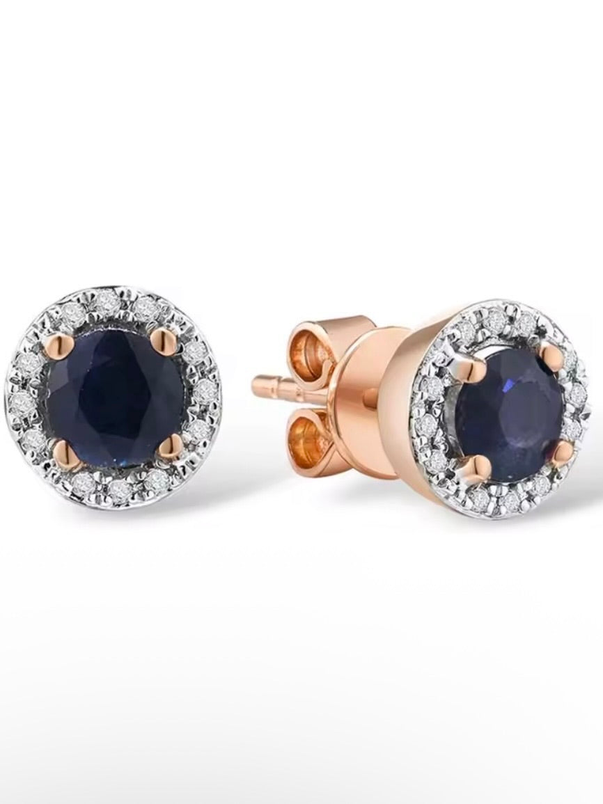 Round Gold 14k sparkling diamonds/garnet/emeralds/ruby stud earrings