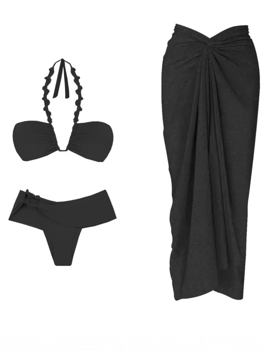 Solid colors bikini set swimsuit cover up swimwear