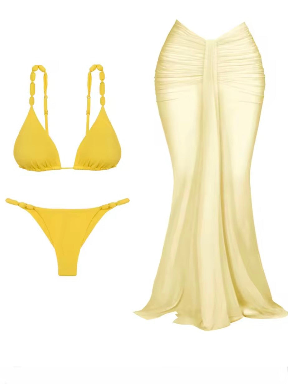 Solid colors bikini set swimsuit cover up swimwear