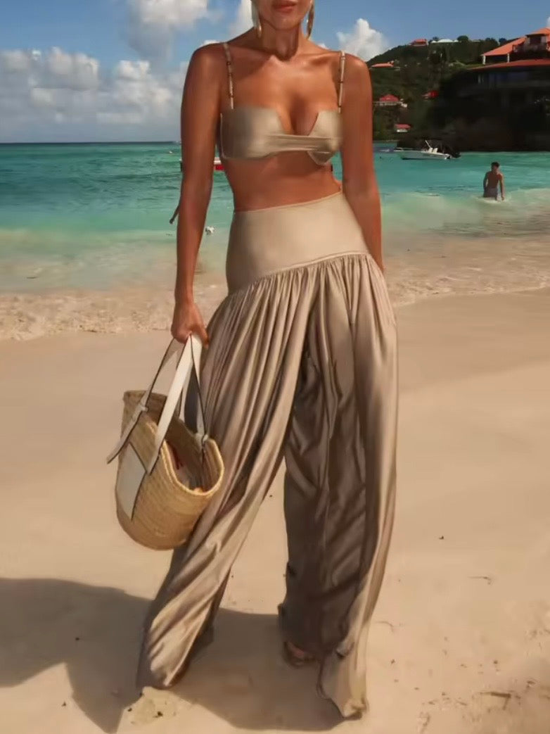 Bronze set of 3 pieces bikini and pants