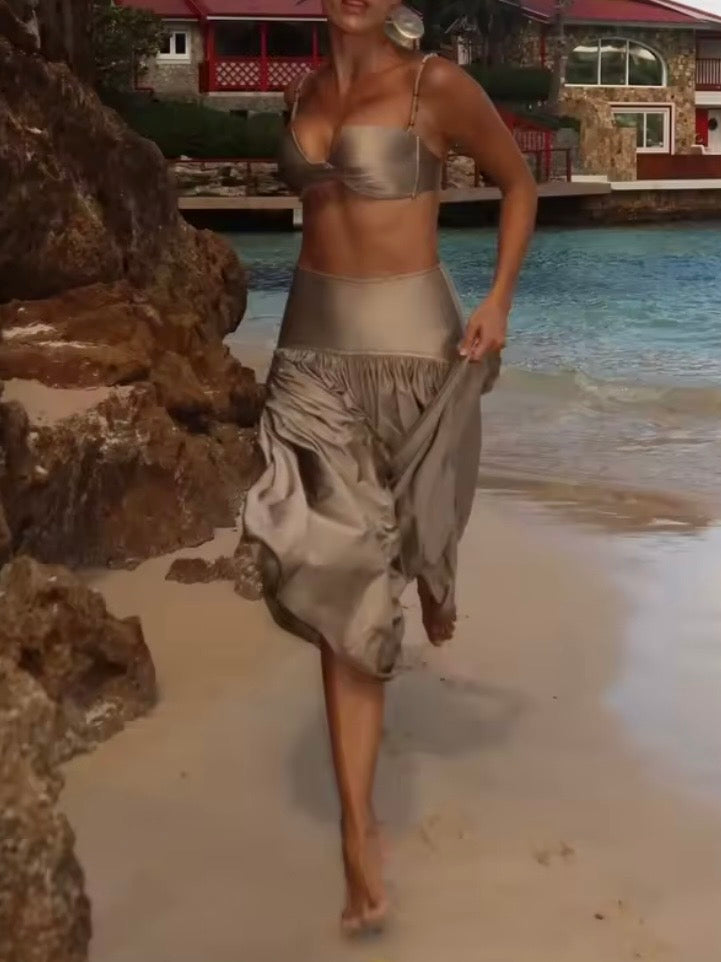 Bronze set of 3 pieces bikini and pants