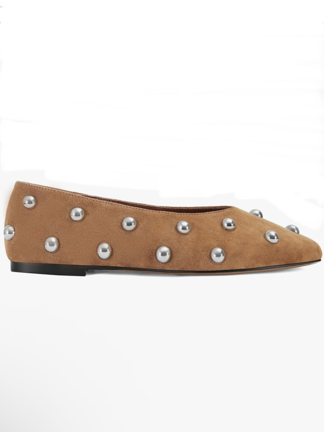 Brown studded ballet slip on flats loafers shoes