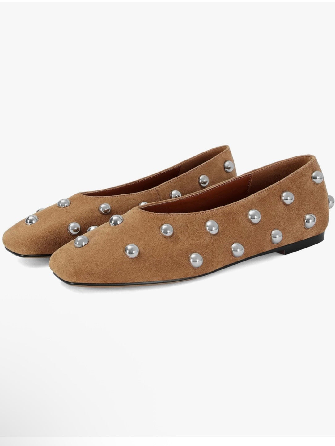 Brown studded ballet slip on flats loafers shoes