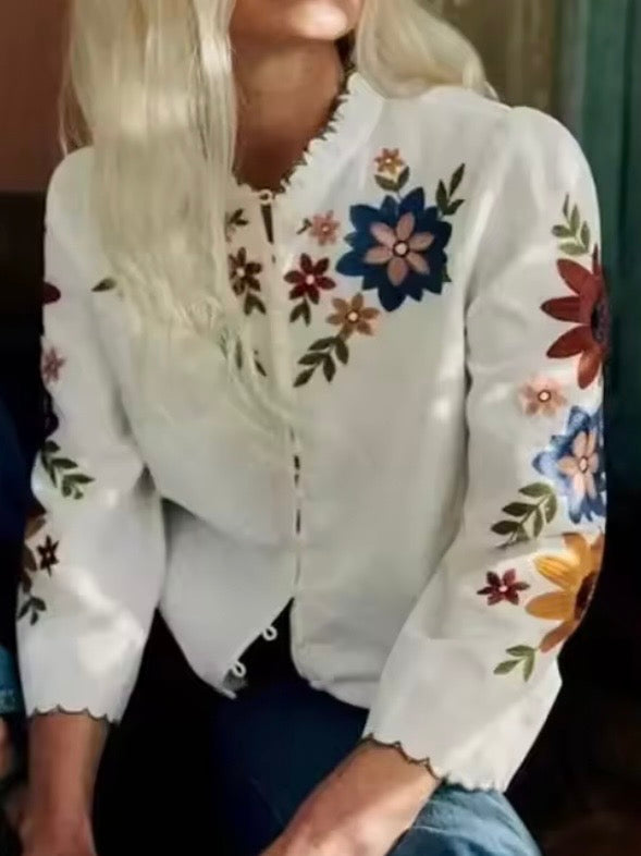 White embroidered floral shirt