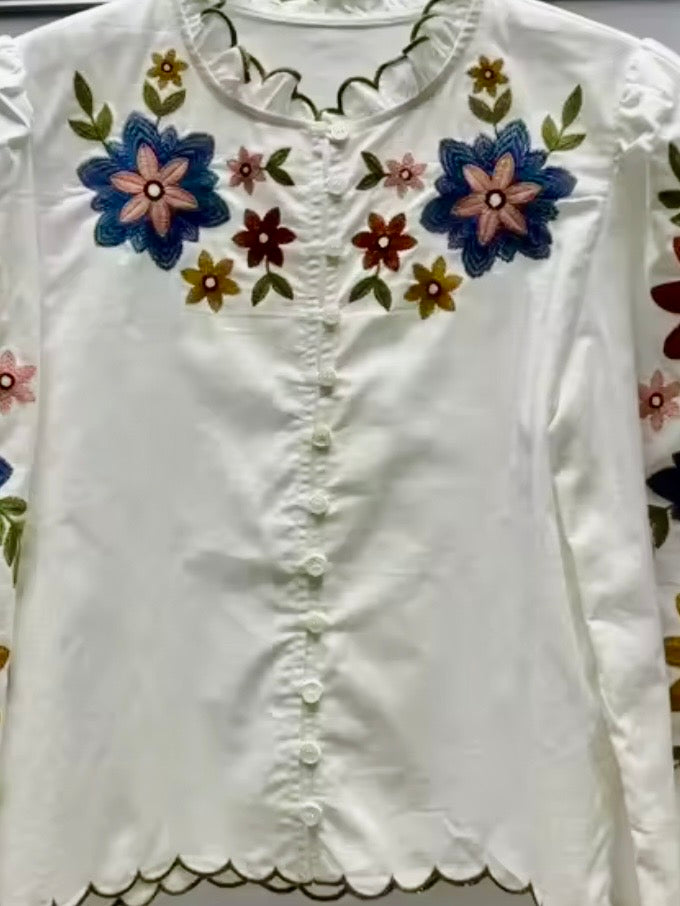 White embroidered floral shirt