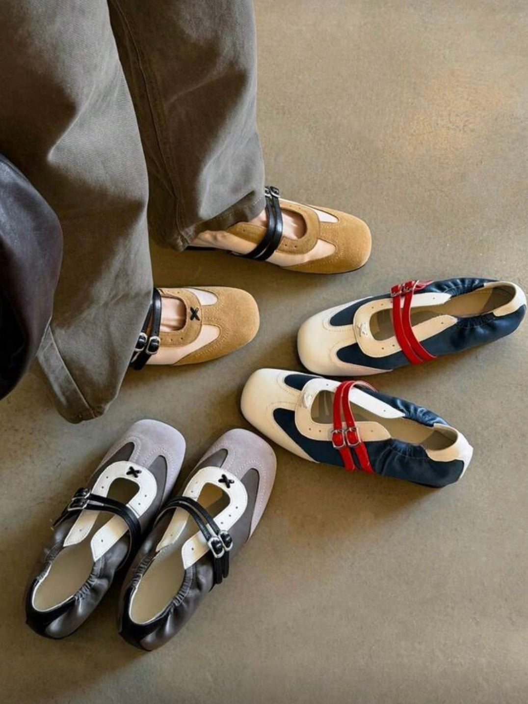 Two tones sneakers ballet straps flats shoes