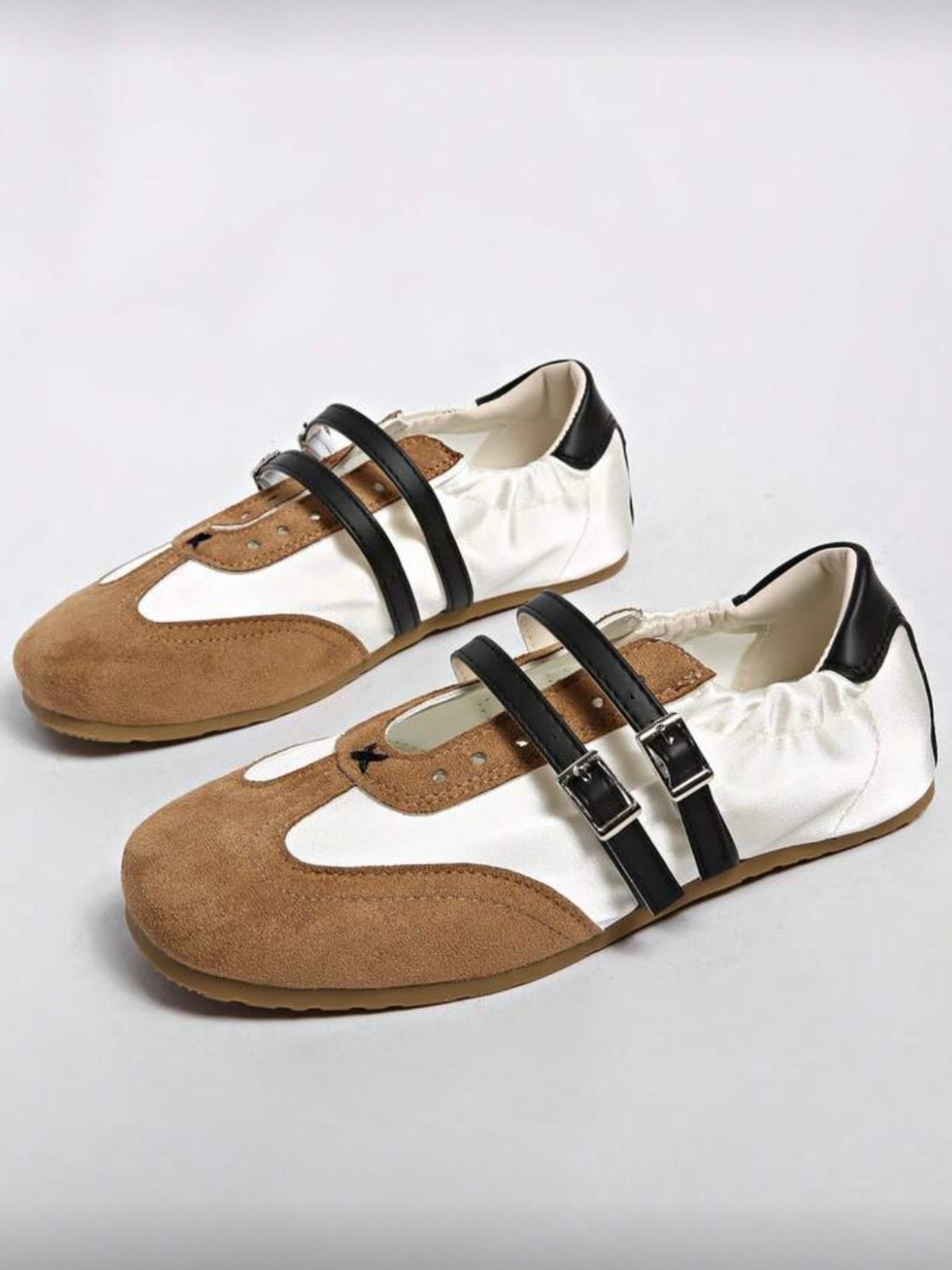 Two tones sneakers ballet straps flats shoes
