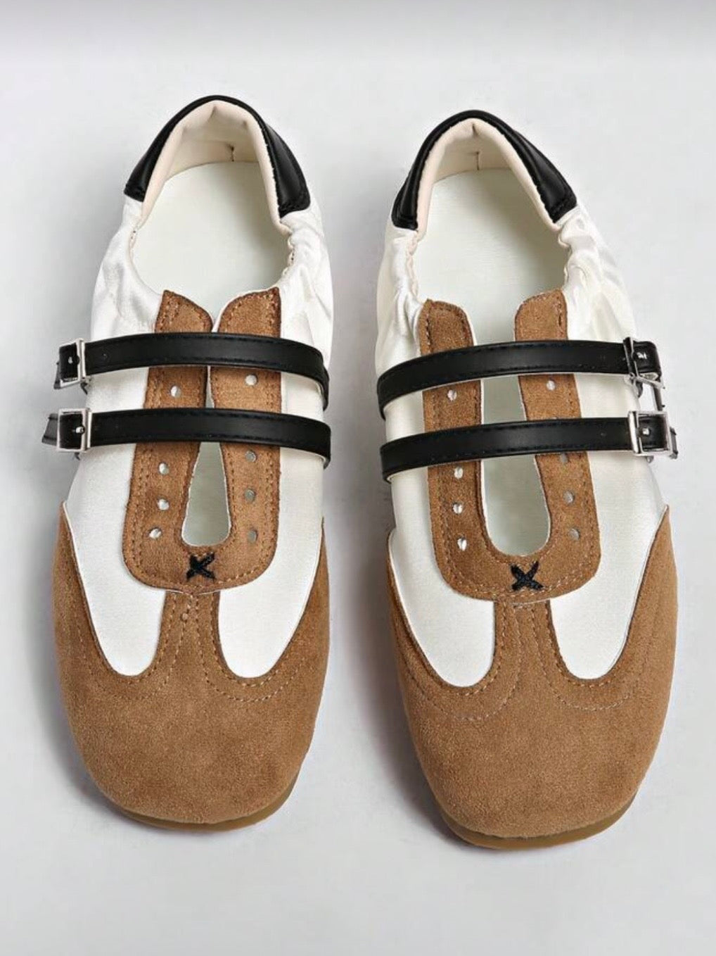 Two tones sneakers ballet straps flats shoes