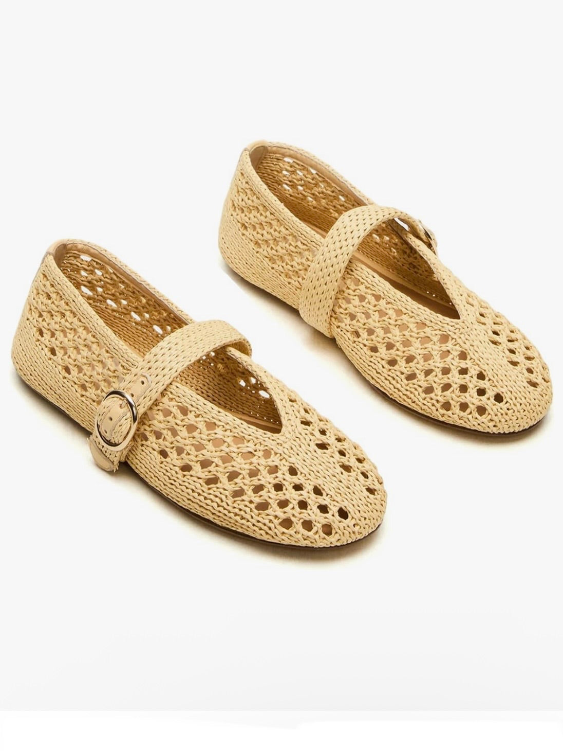 Beige ballet net straps flats shoes