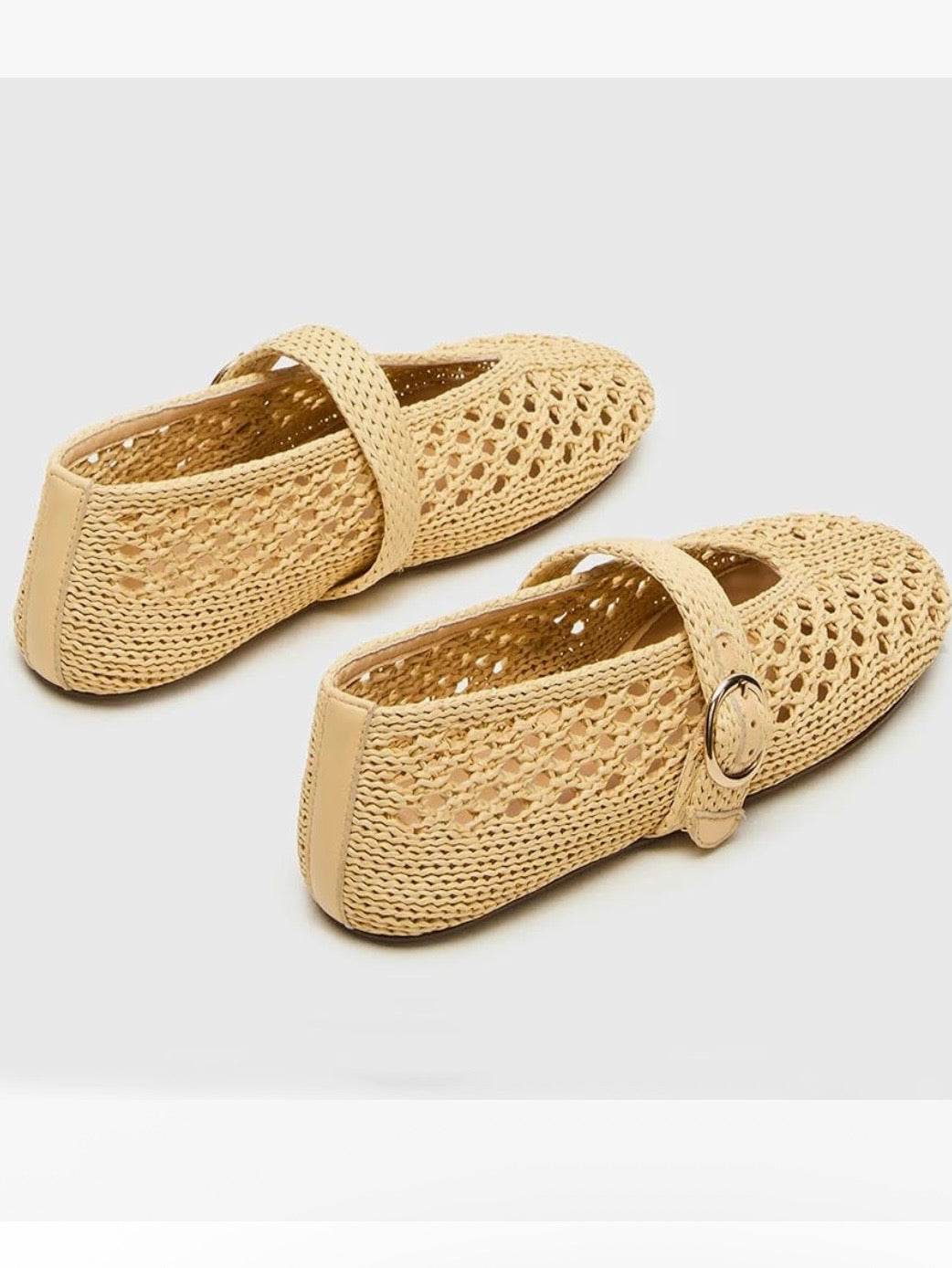 Beige ballet net straw flats shoes