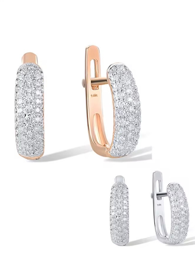 Rose/White gold 585 diamonds hoop earrings