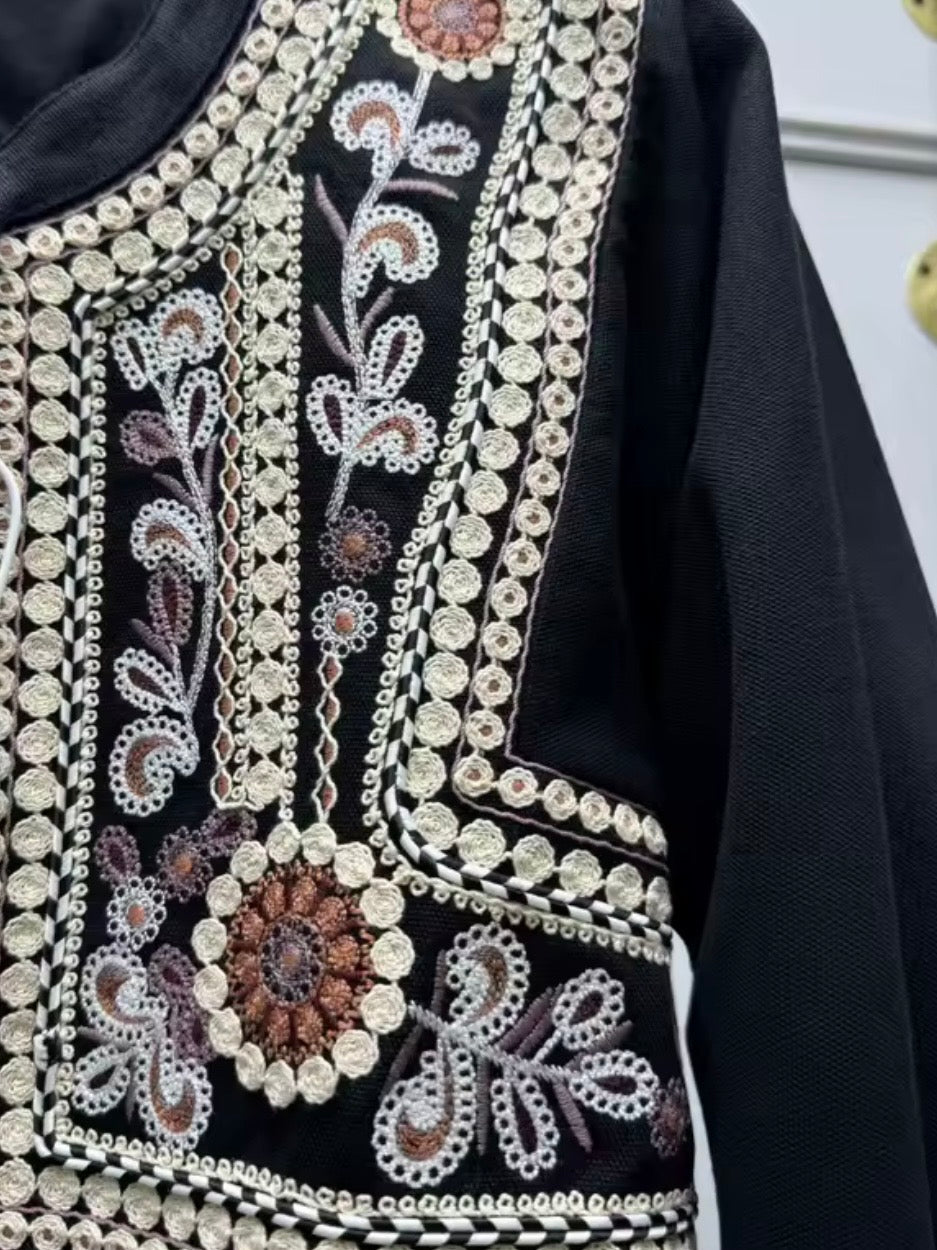 Black / White embroidered boho top blouse
