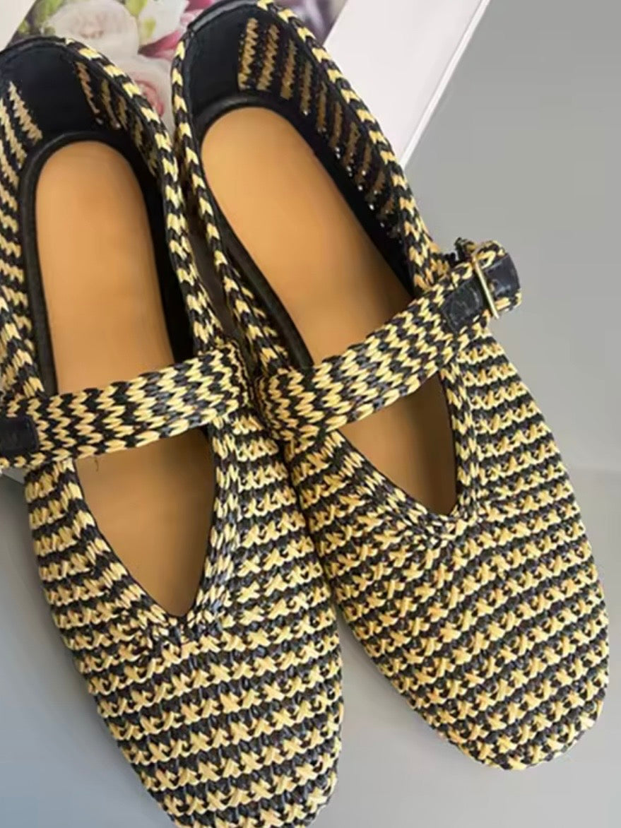 Natural/ Beige / Brown ballet net straw flats shoes