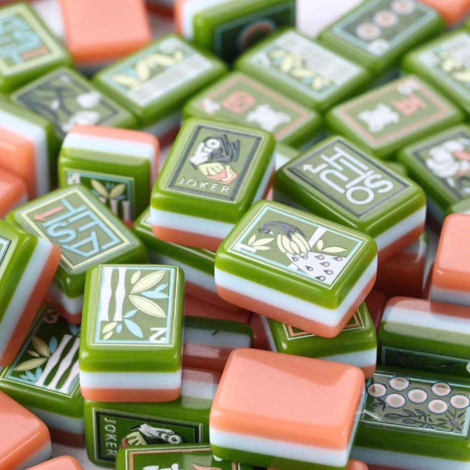 Green and orange Mahjong tiles set