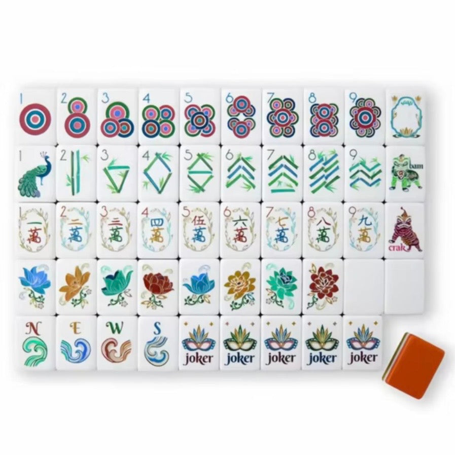 White and orange Mahjong tiles set