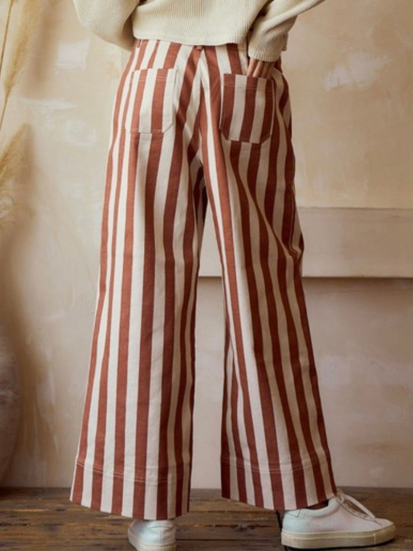 Red and white striped print Pattern wide Pants