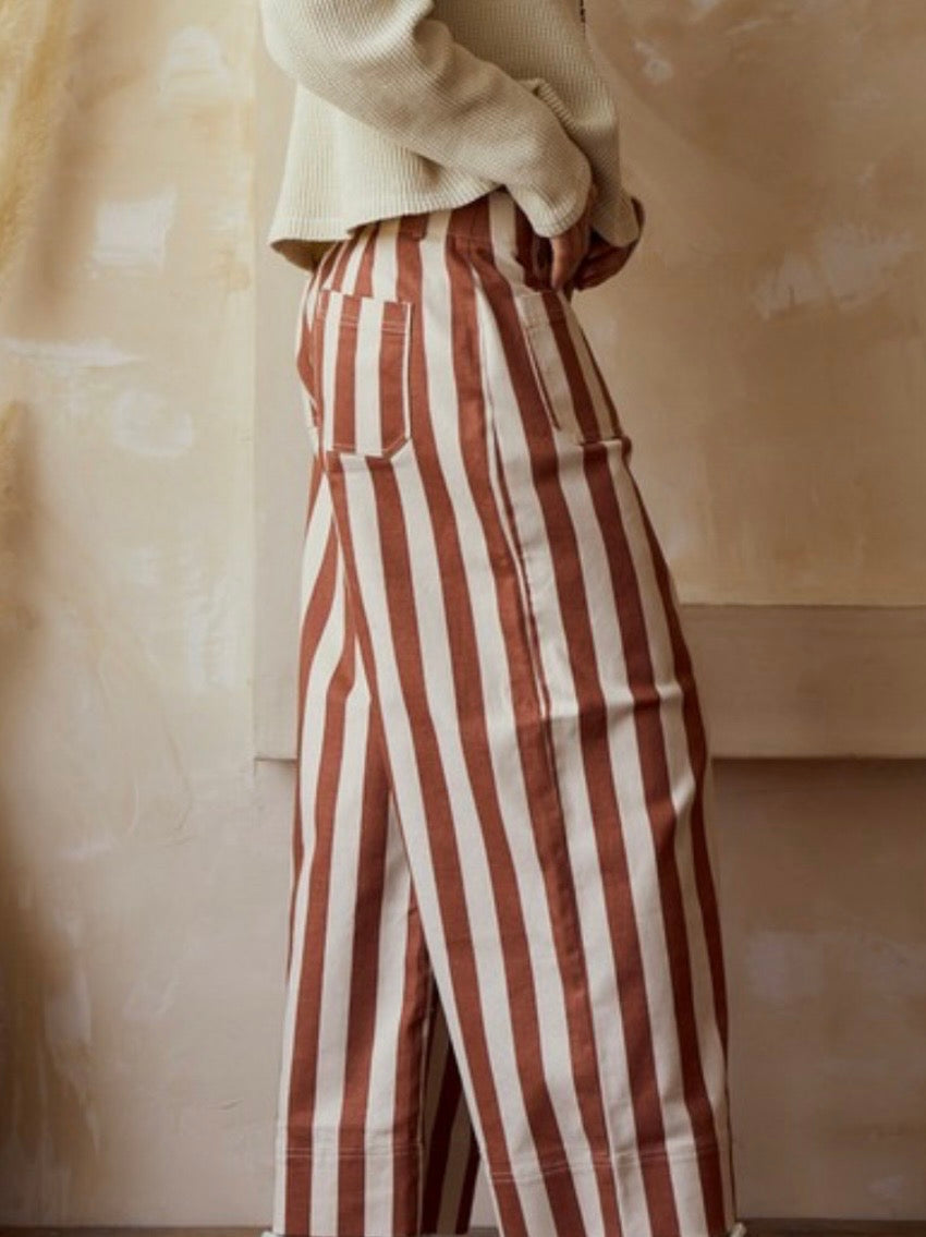 Red and white striped print Pattern wide Pants