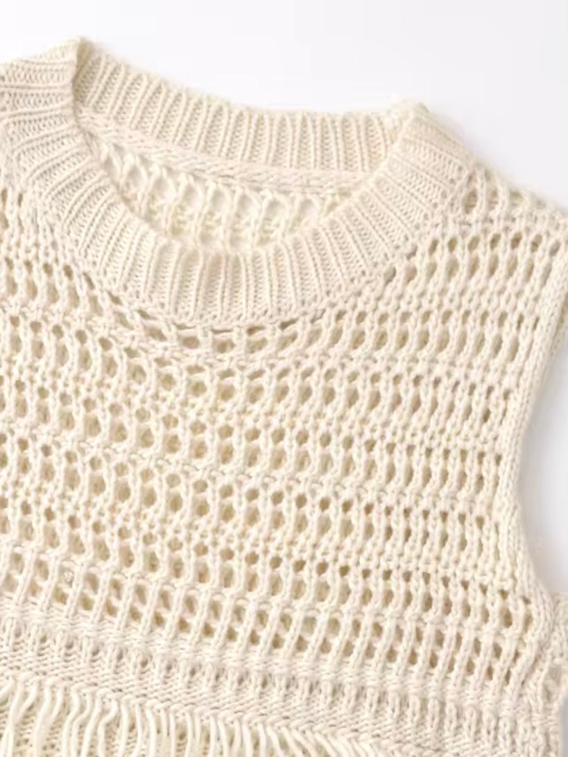 Off white shaggy boho knitted top