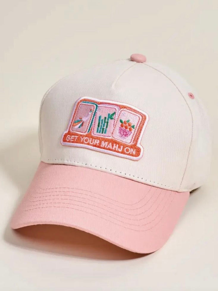 Cream and pink Mahjong baseball hat cap