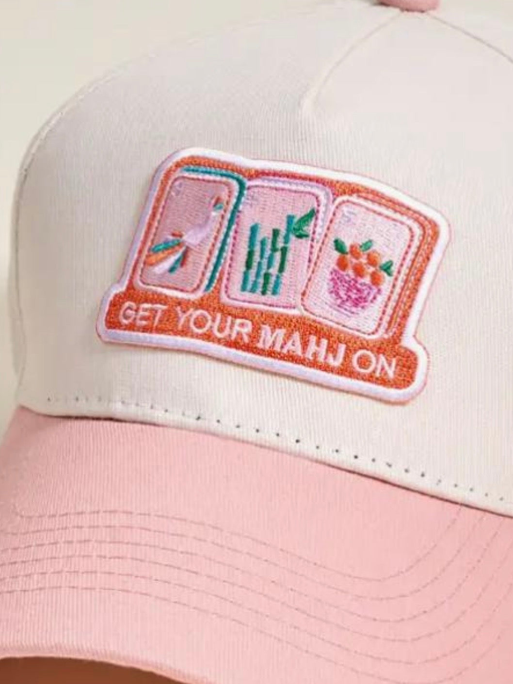 Cream and pink Mahjong baseball hat cap