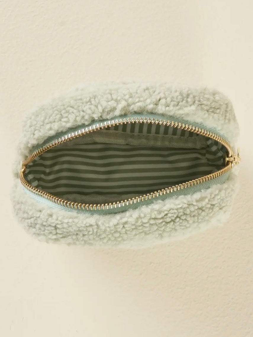Green floral embroidered Teddy pouch bag