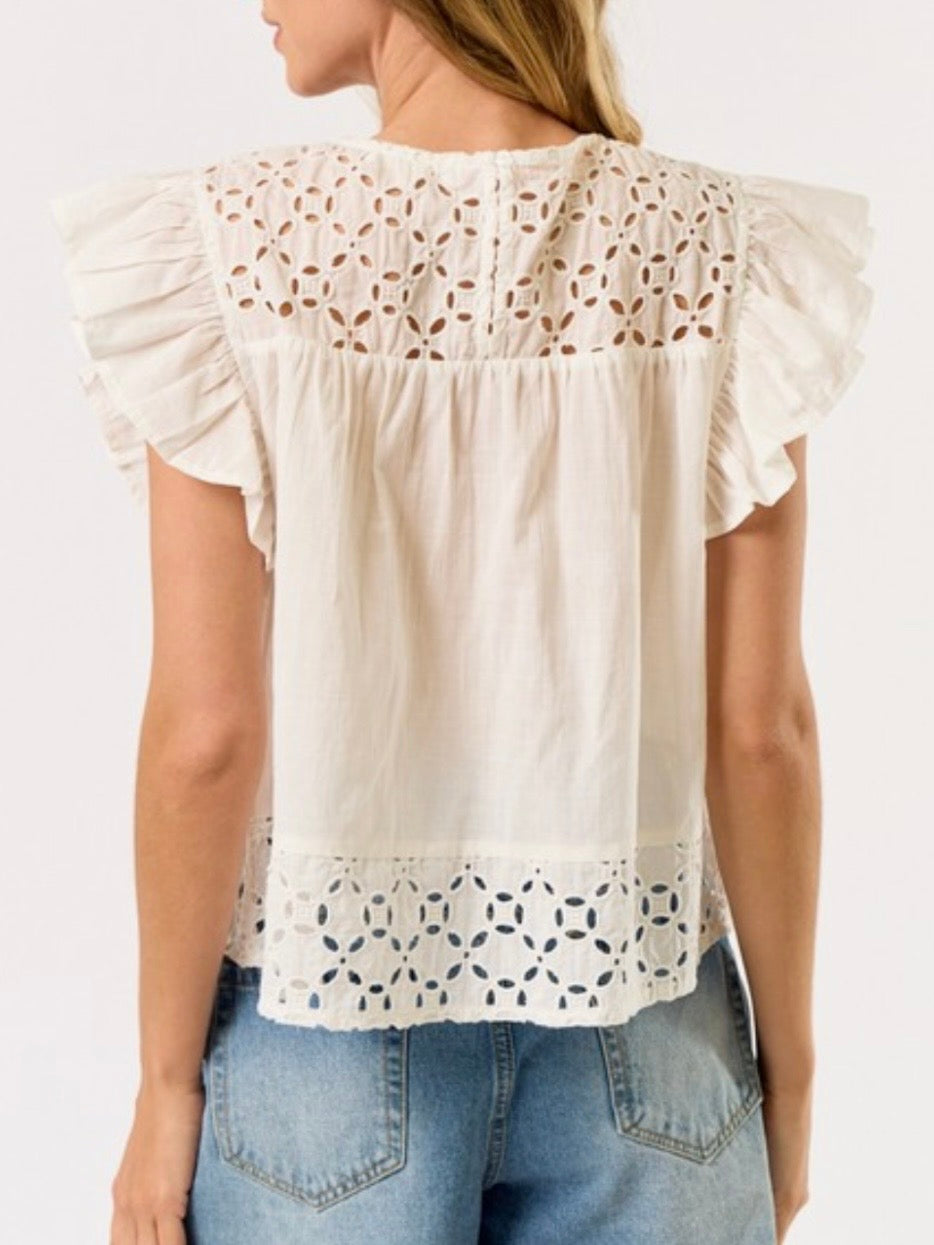 Beige lace floral embroidered top