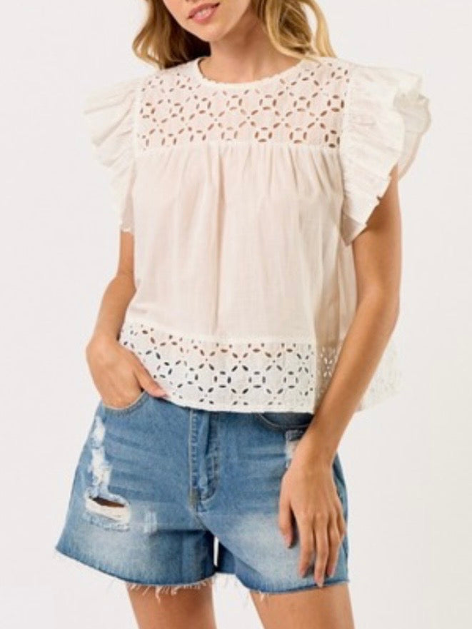 Beige lace floral embroidered top