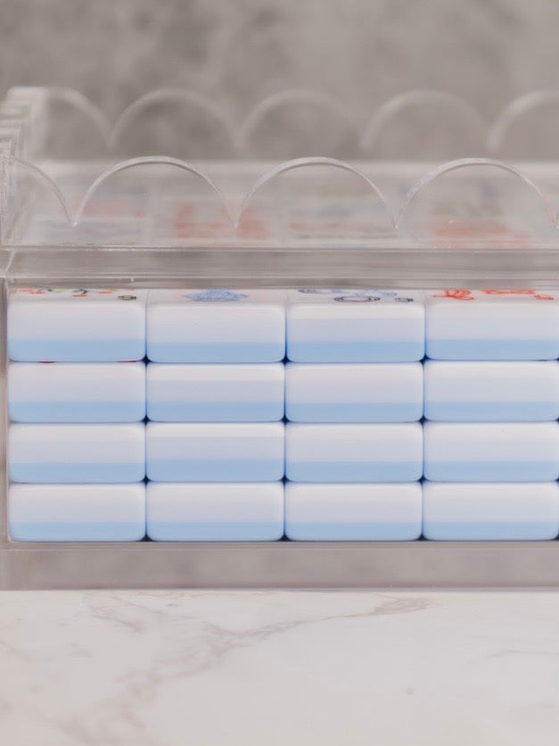 White and light blue Mahjong tiles set