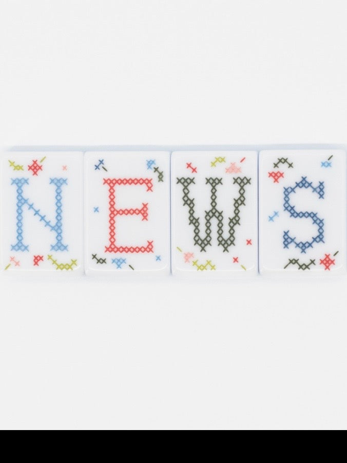 White and light blue Mahjong tiles set