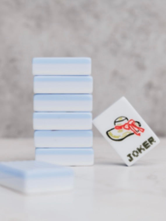 White and light blue Mahjong tiles set